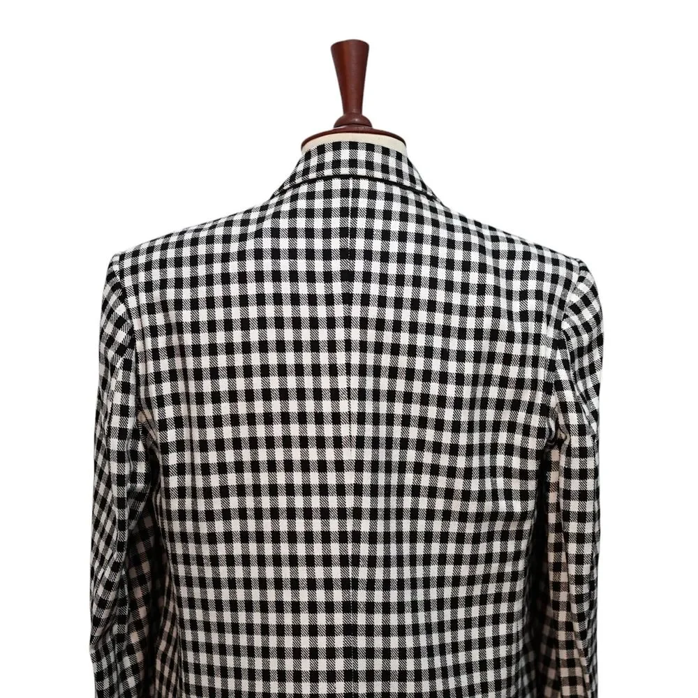 Mens Wool Sport Coat 44R Black White Gingham Check Blazer 2Btn Wedding Formal